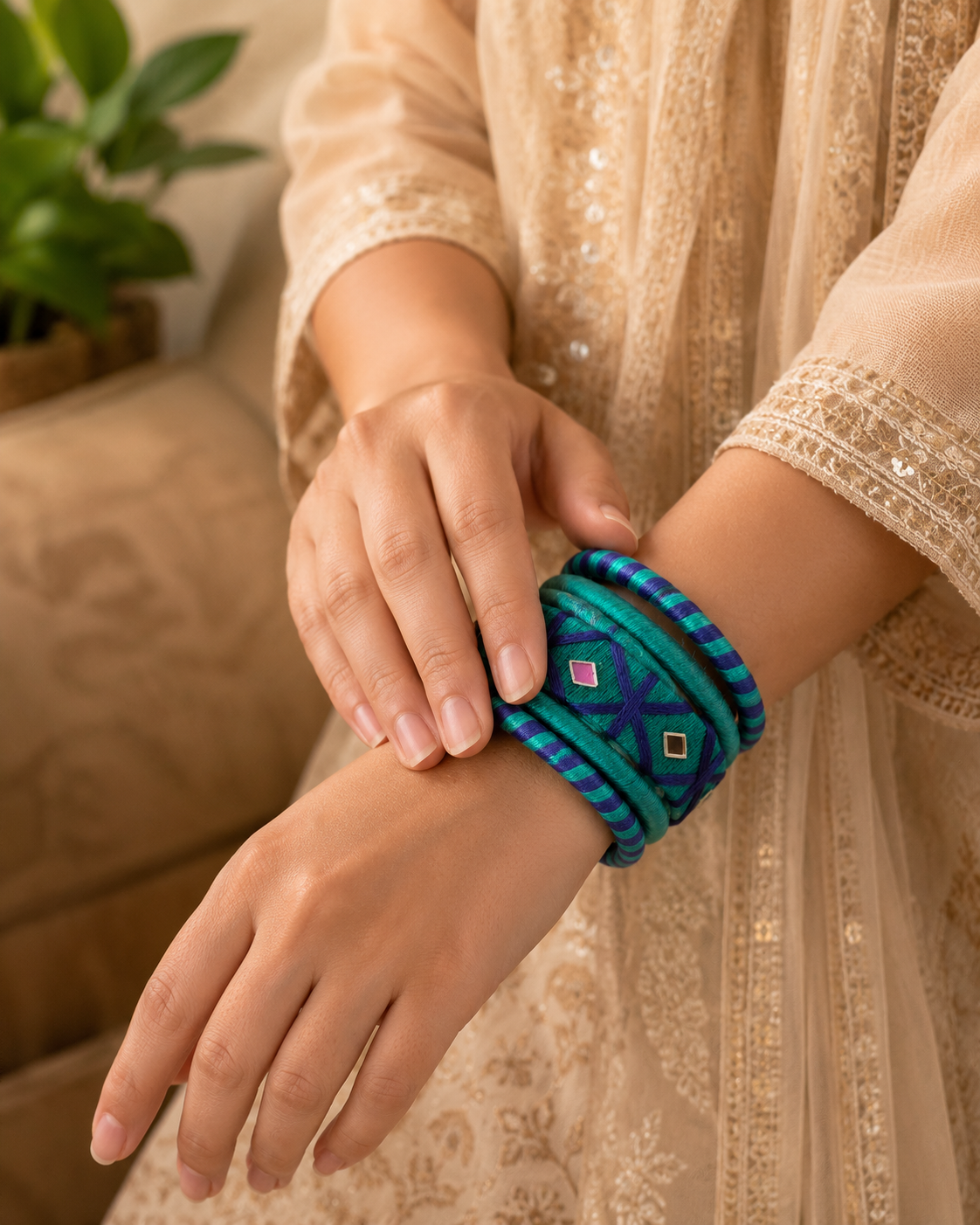 Blue Surya Rang Thread work Bangle Set