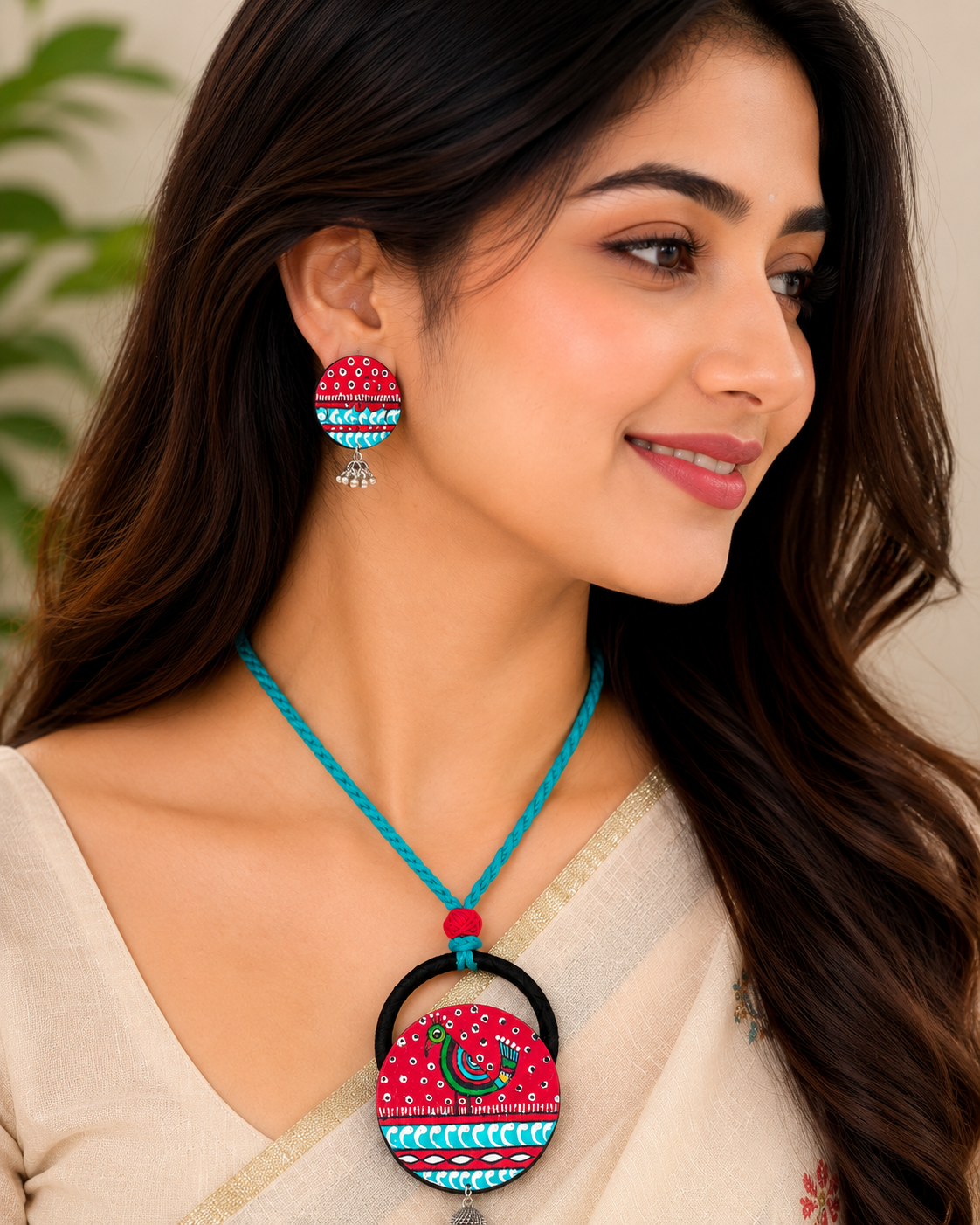 Chiraiya Rang Handpainted Pendant Necklace Set