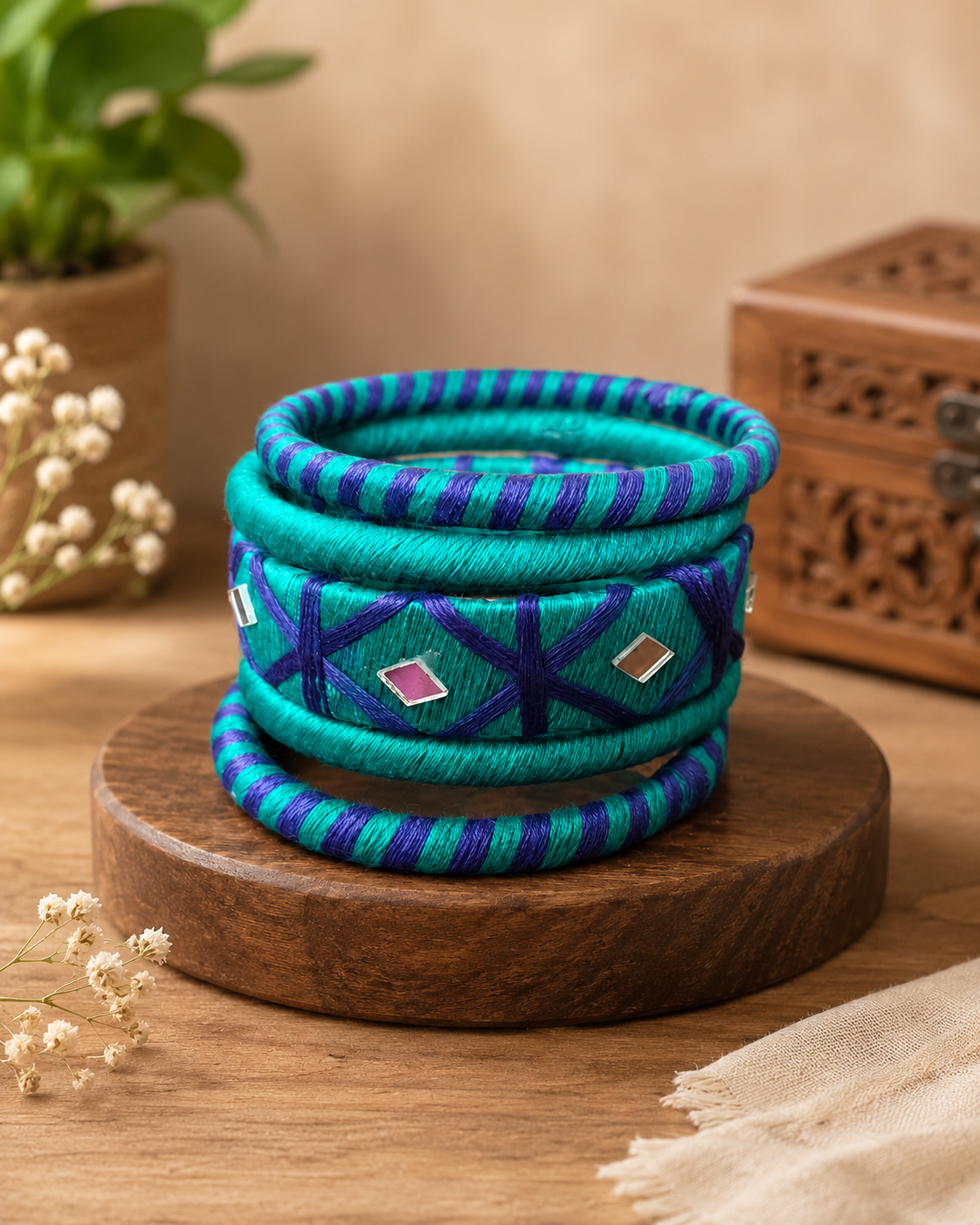 Blue Surya Rang Thread work Bangle Set