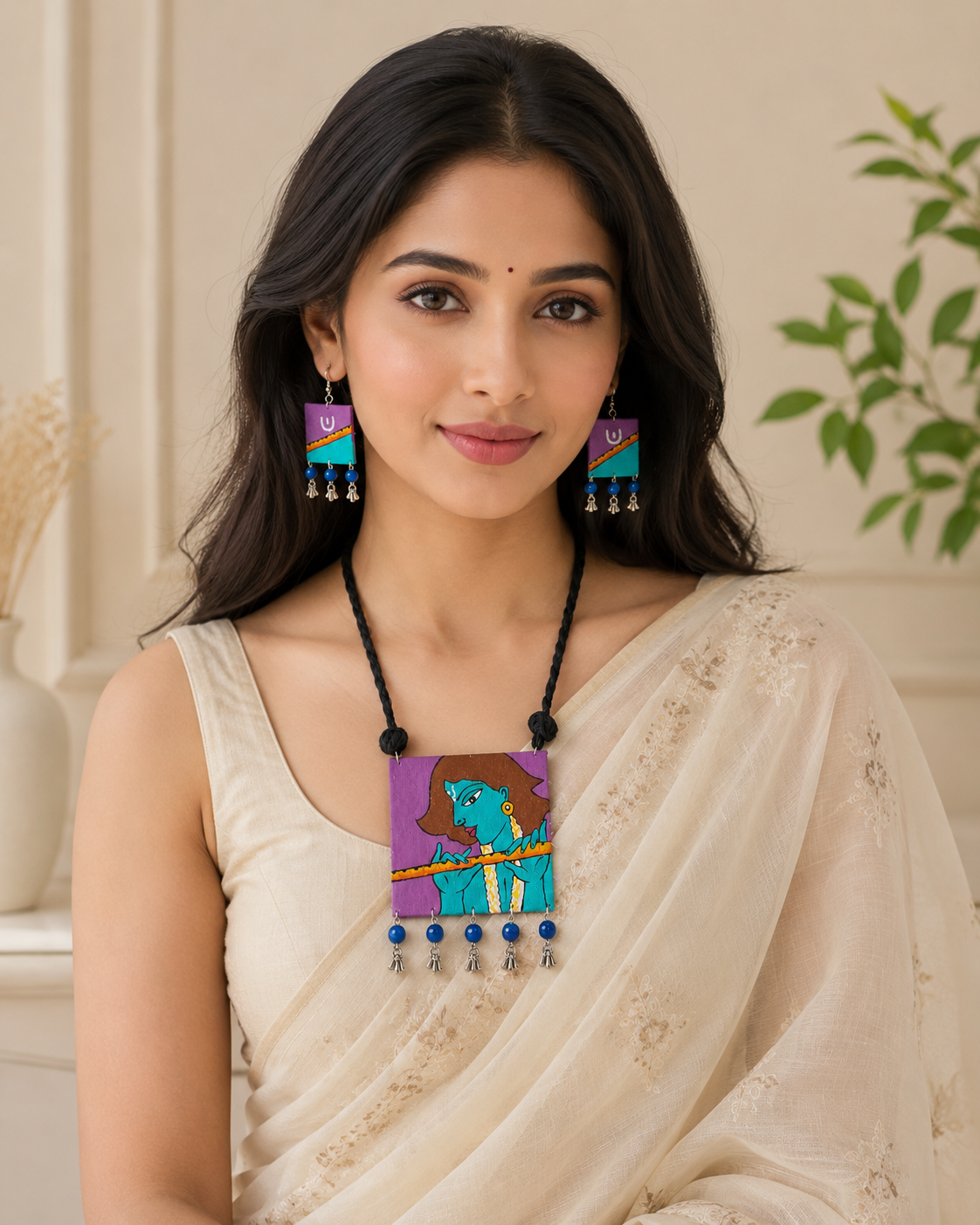 Murali Leela Hand painted Pendant Necklace Set
