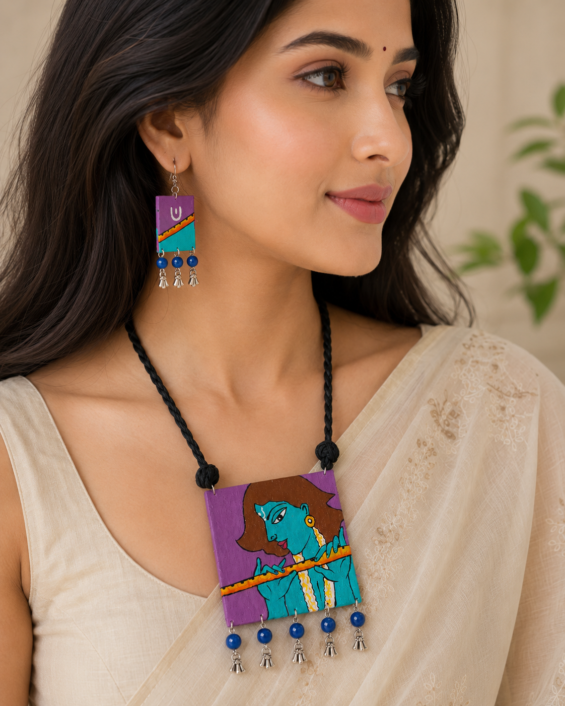 Murali Leela Hand painted Pendant Necklace Set