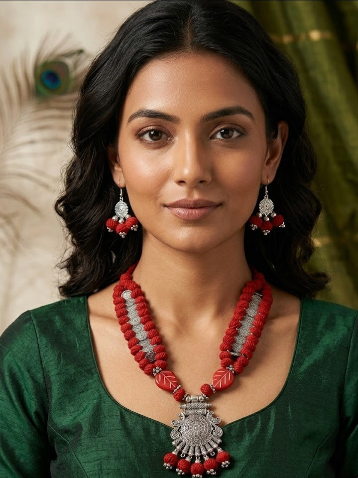 Mandala Tassel Thread Necklace Set