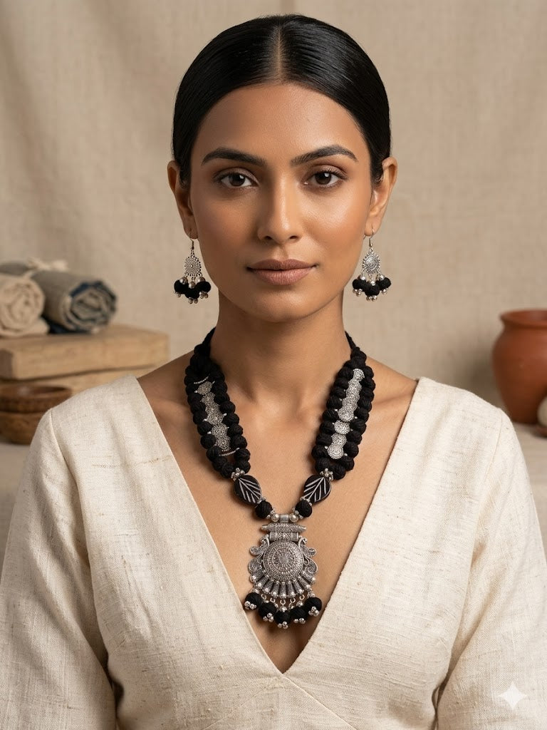 Mandala Tassel Thread Necklace Set