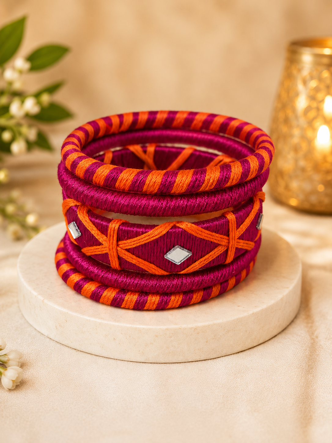 Pink Surya Rang Threadwork Bangle Set