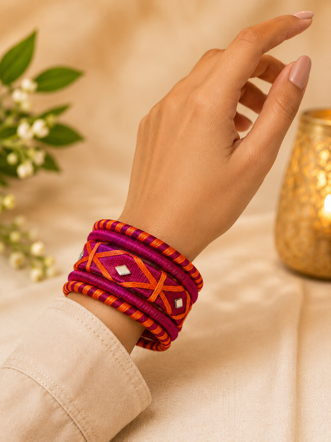 Pink Surya Rang Threadwork Bangle Set