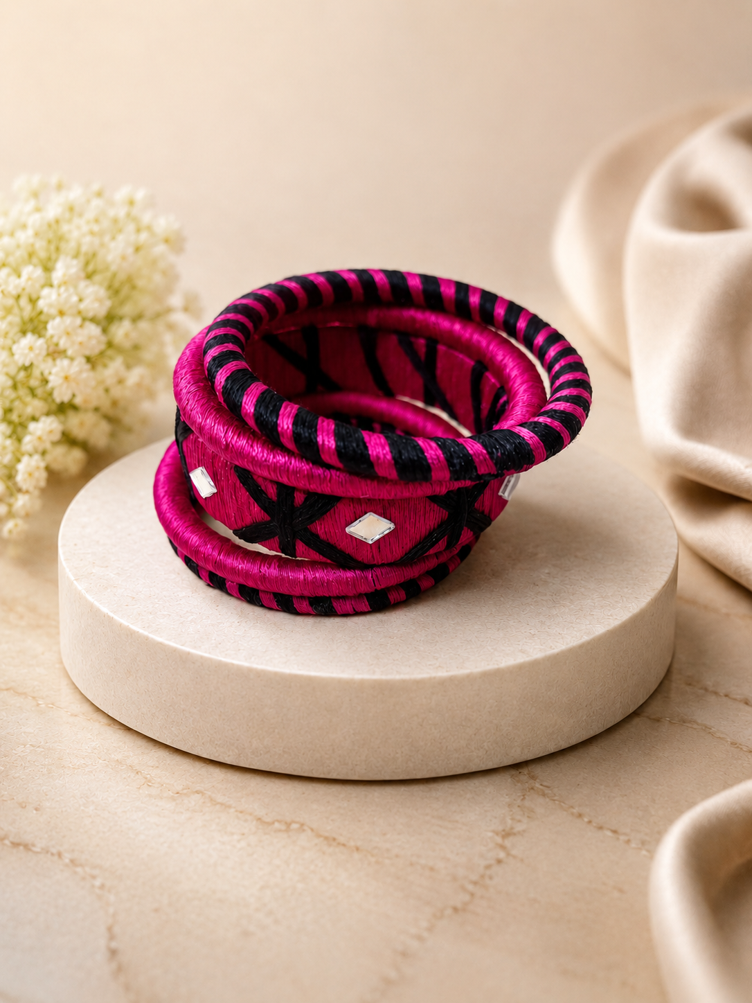 Pink Surya Rang Threadwork Bangle Set