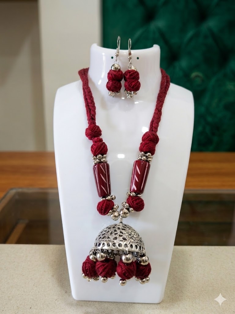 Jhumka Thread Necklace Set
