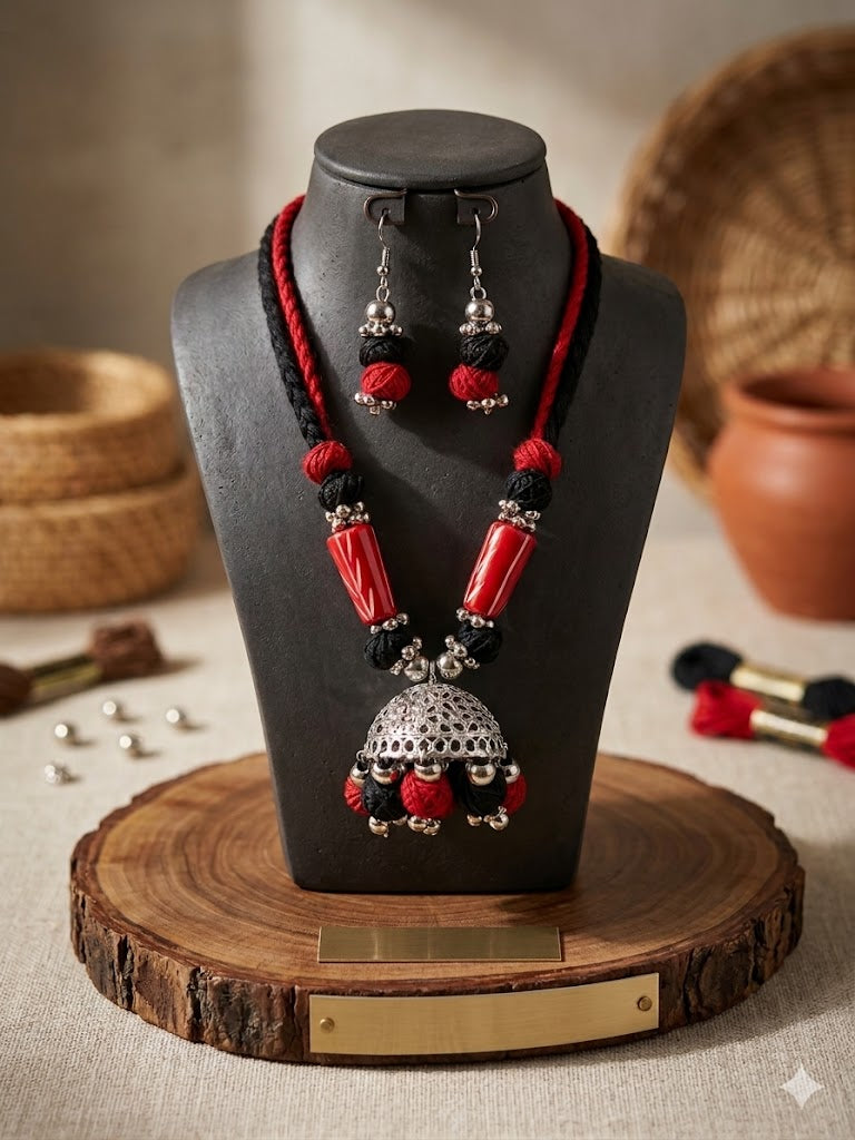 Jhumka Thread Necklace Set