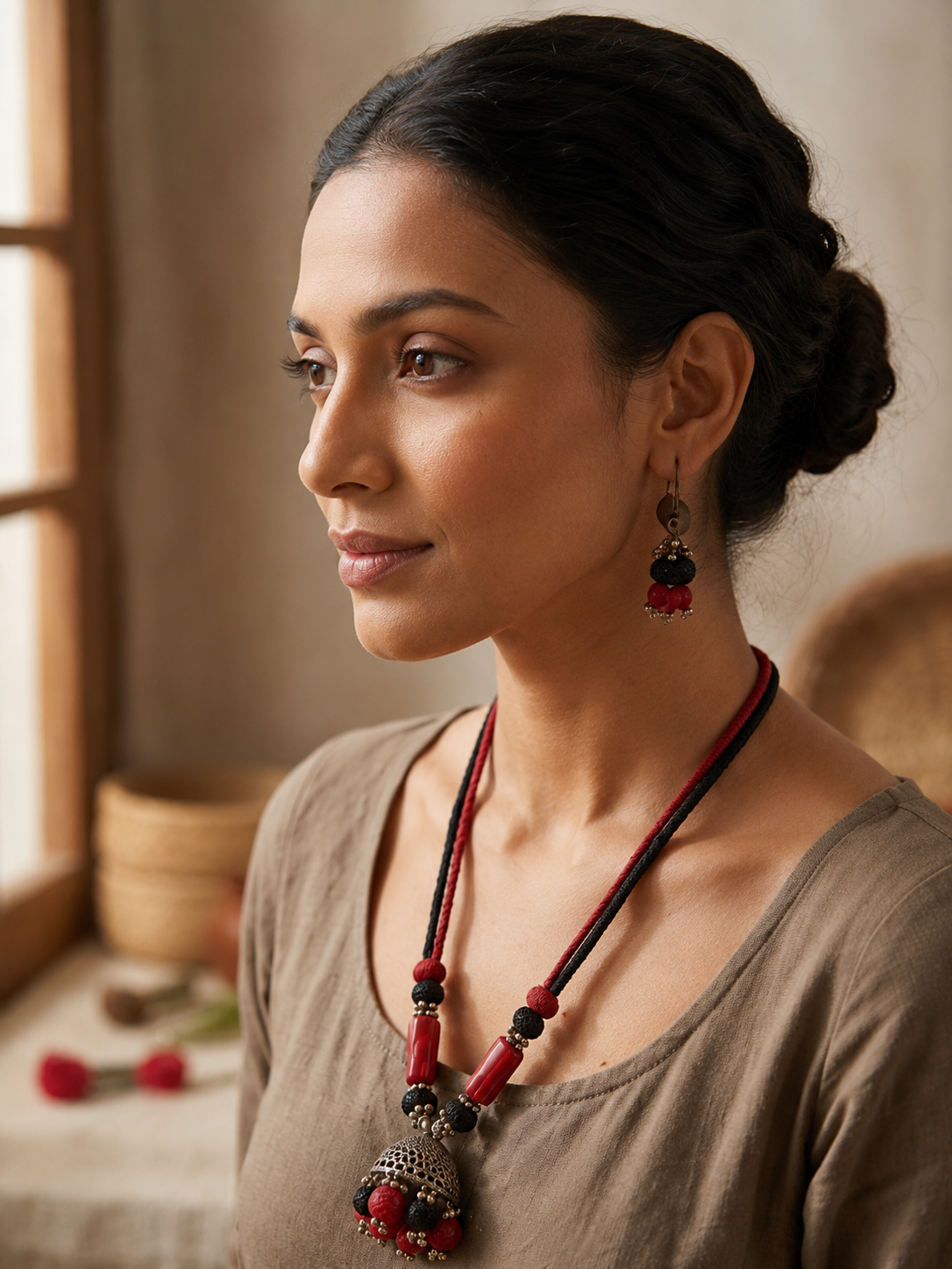 Jhumka Thread Necklace Set