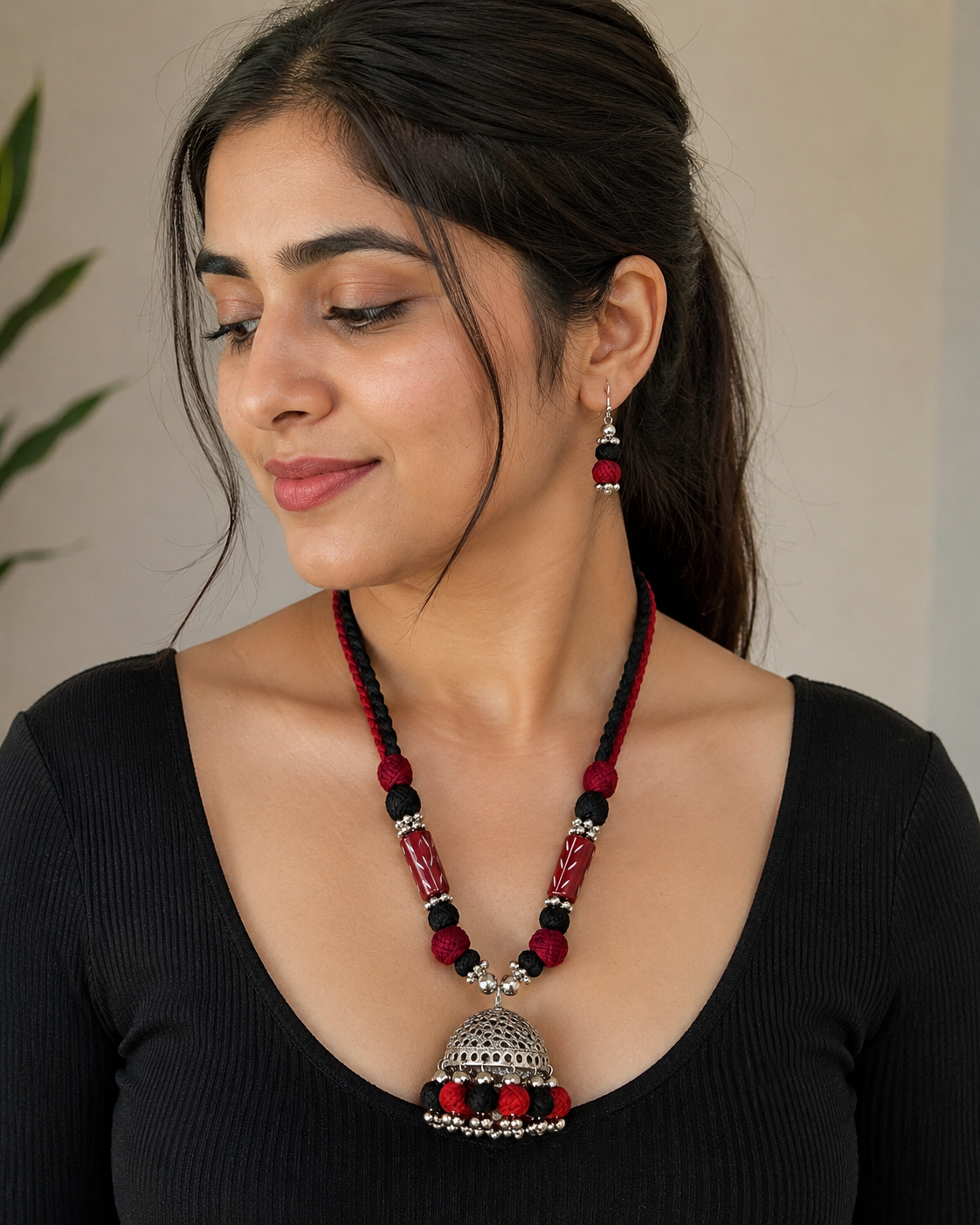 Jhumka Thread Necklace Set
