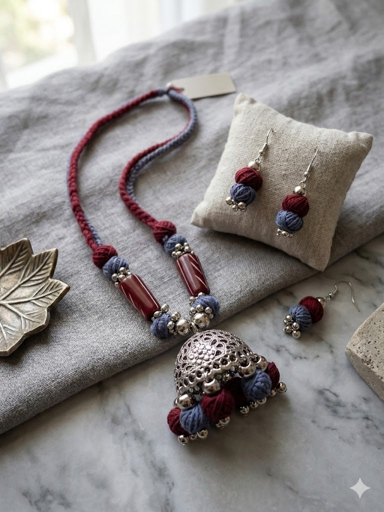 Jhumka Thread Necklace Set