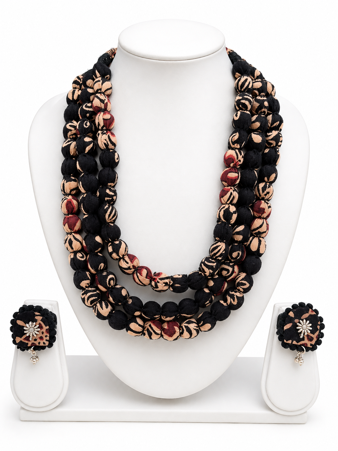 Fabric Beaded Layered Necklace Set