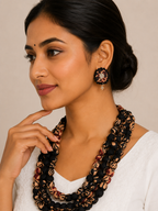 Fabric Beaded Layered Necklace Set