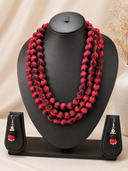 Fabric Beaded Layered Necklace Set
