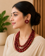 Fabric Beaded Layered Necklace Set