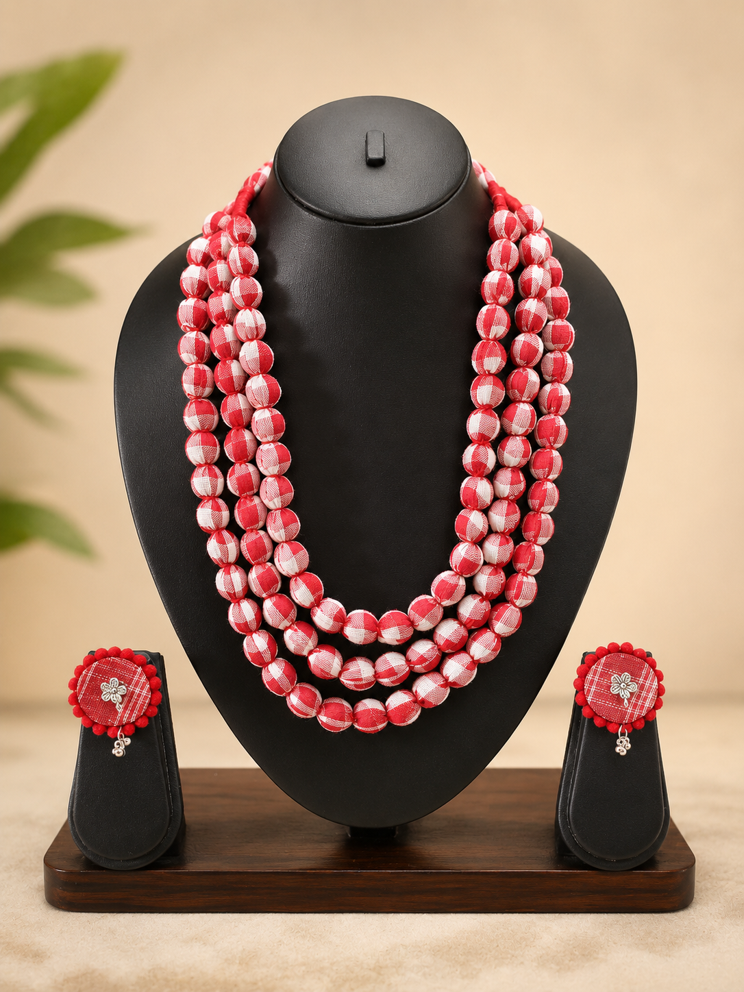Fabric Beaded Layered Necklace Set