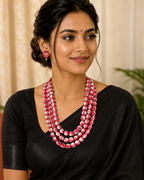 Fabric Beaded Layered Necklace Set