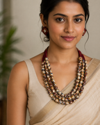 Fabric Beaded Layered Necklace Set