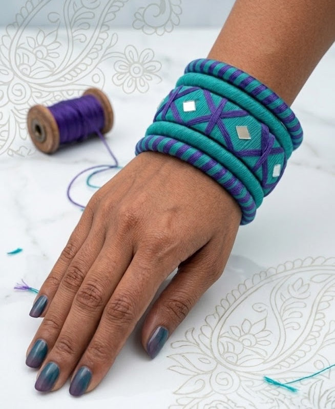 Blue Surya Rang Thread work Bangle Set