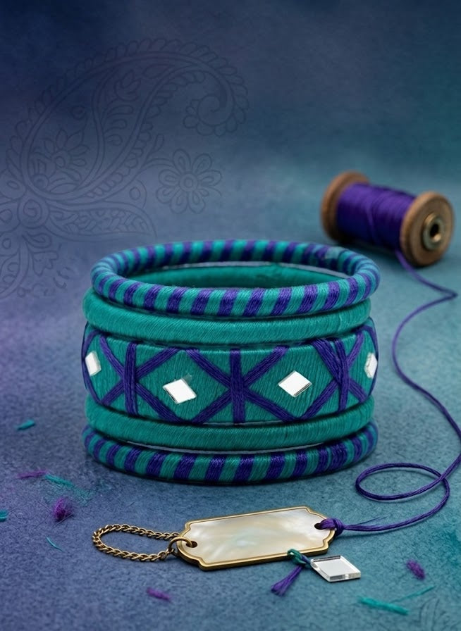 Blue Surya Rang Thread work Bangle Set