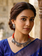 Threaded Oxidised Floral Choker Set