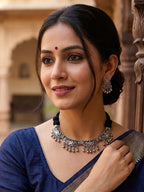 Threaded Oxidised Floral Choker Set