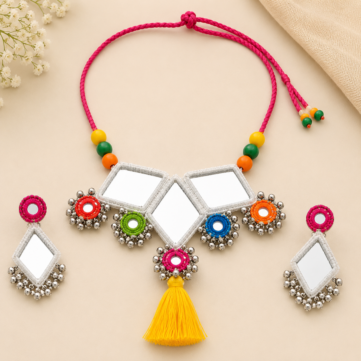 Rangriti Mirror Tassel Necklace Set