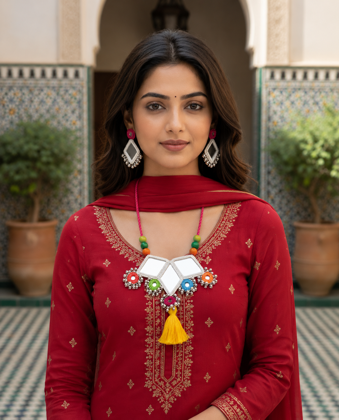 Rangriti Mirror Tassel Necklace Set