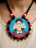 Handpainted Folk Art Fabric Pendant Necklace