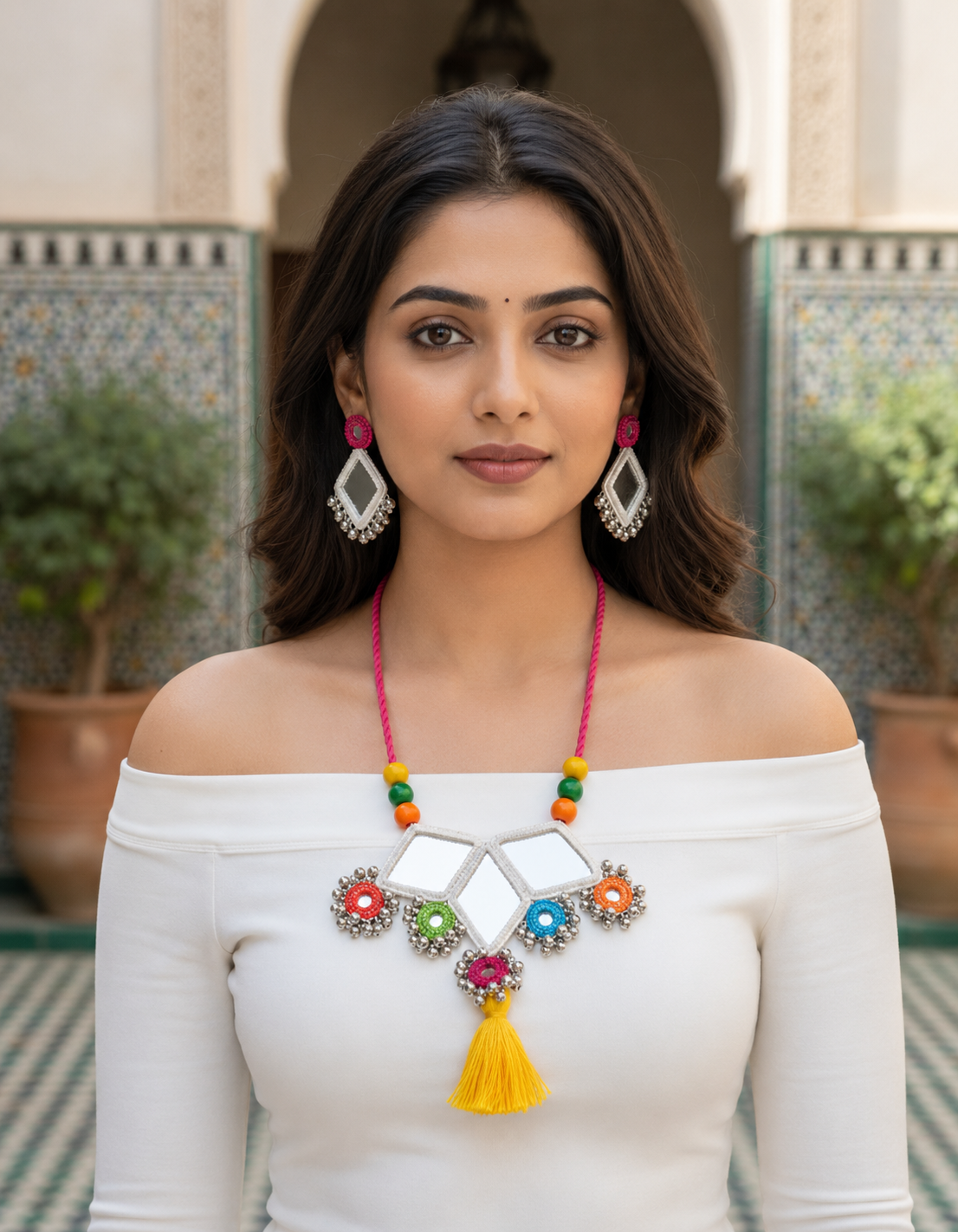 Rangriti Mirror Tassel Necklace Set