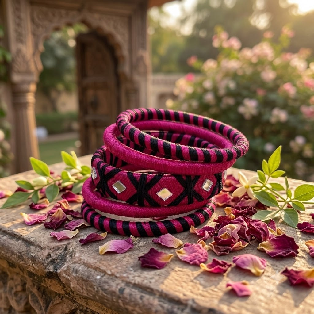 Pink Surya Rang Threadwork Bangle Set