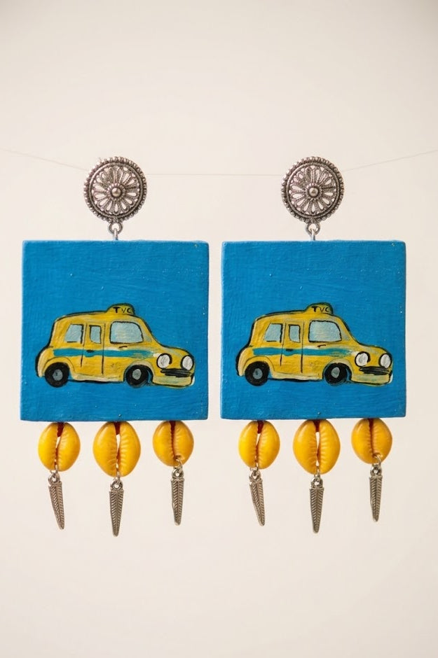 Yellow Taxi Hand Painted Necklace Set