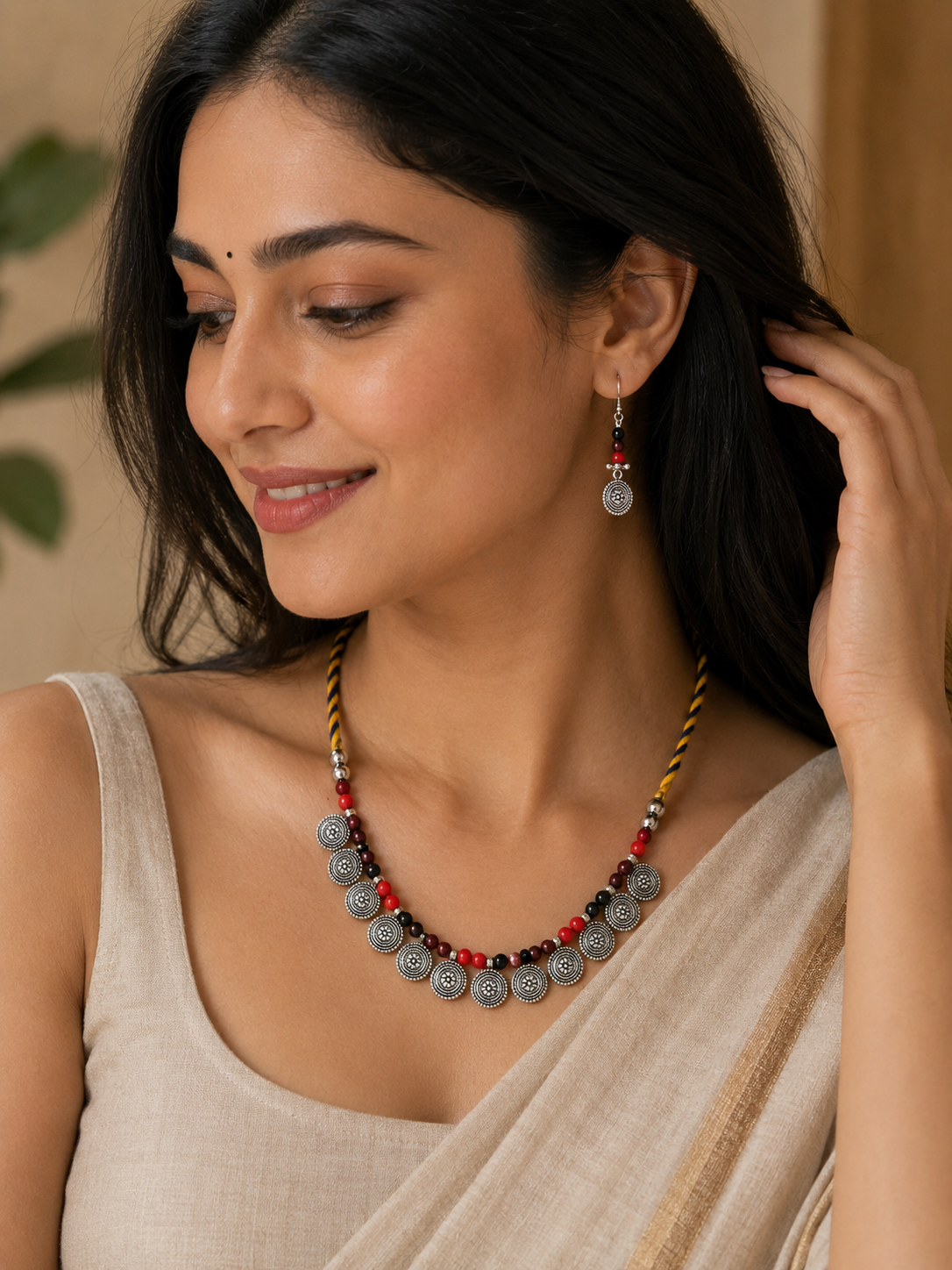 Threaded Coin Charm Necklace Set