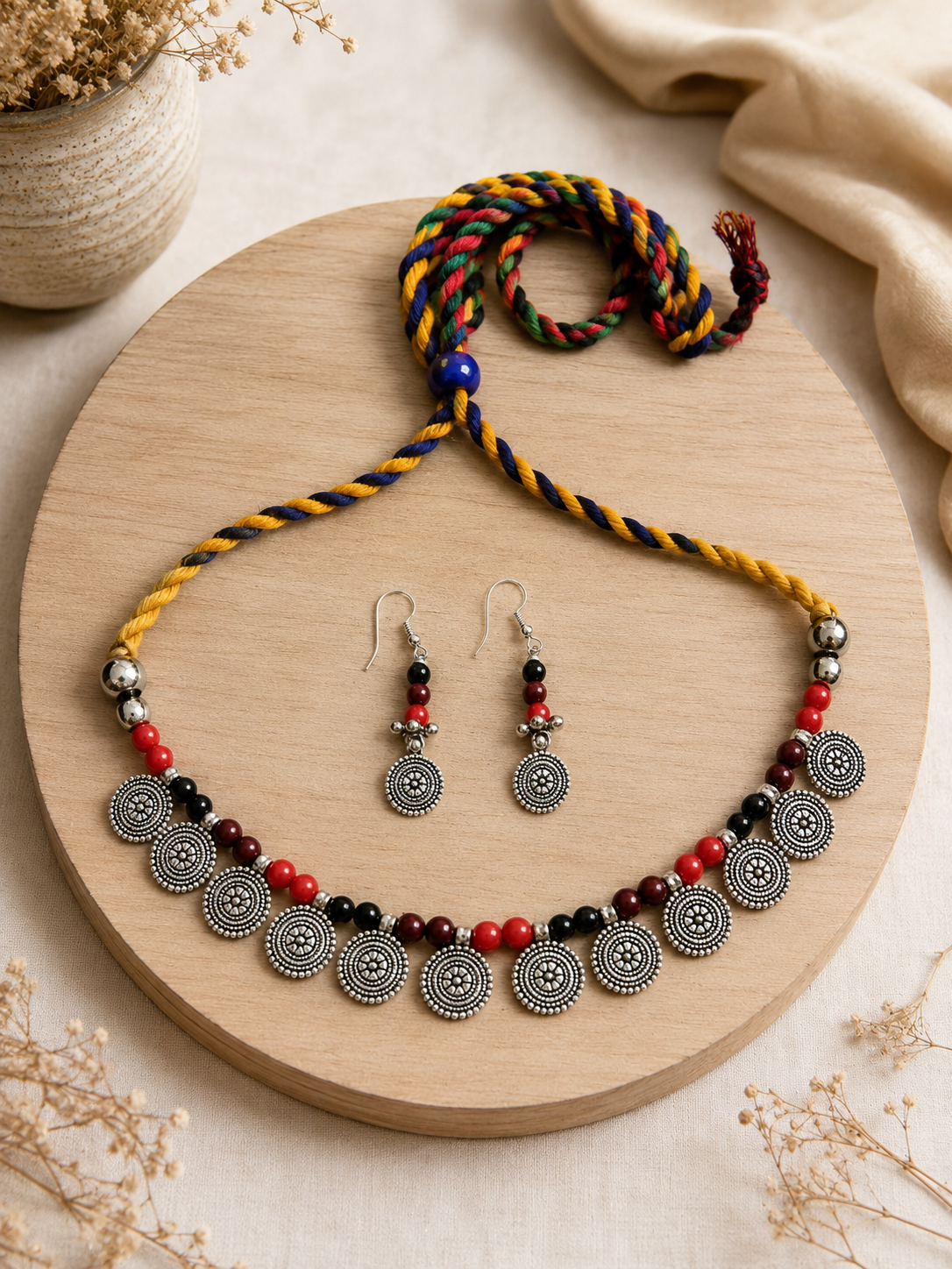 Threaded Coin Charm Necklace Set