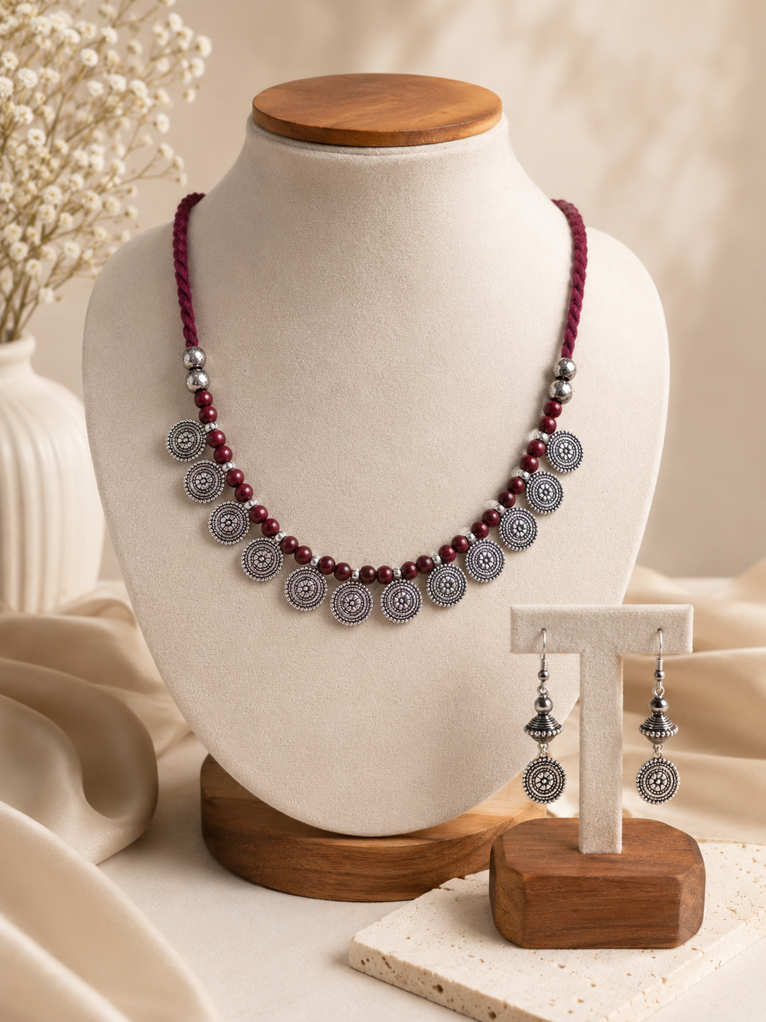Threaded Coin Charm Necklace Set