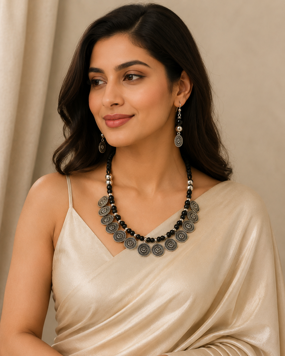 Threaded Coin Charm Necklace Set