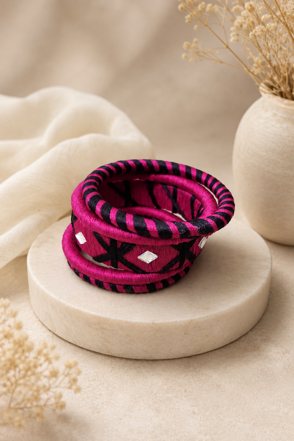 Pink Surya Rang Threadwork Bangle Set