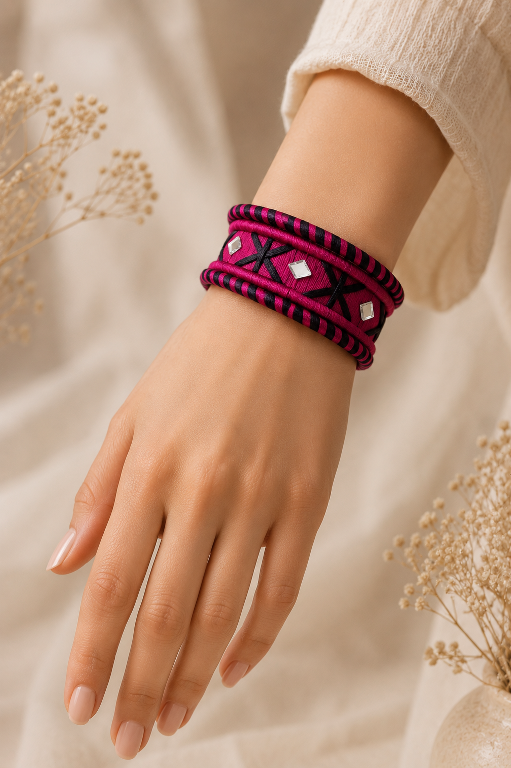 Pink Surya Rang Threadwork Bangle Set