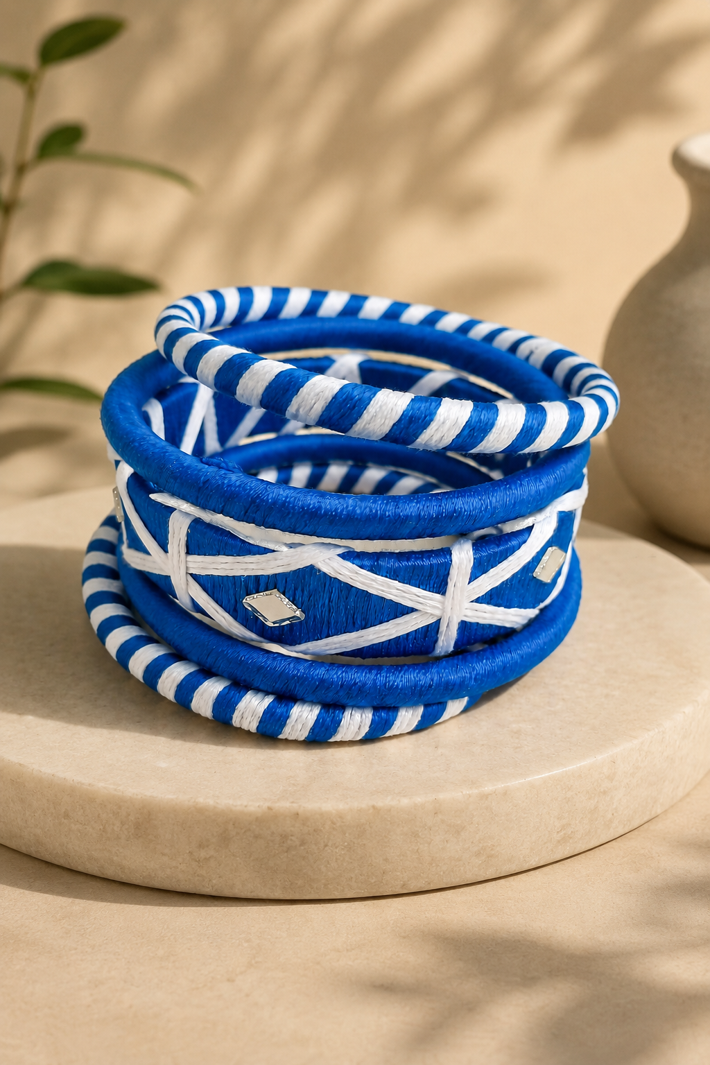 Blue Surya Rang Thread work Bangle Set