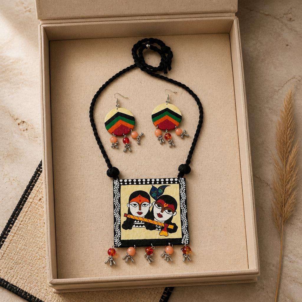 Mithila Harmony Hand Painted Pendant Set