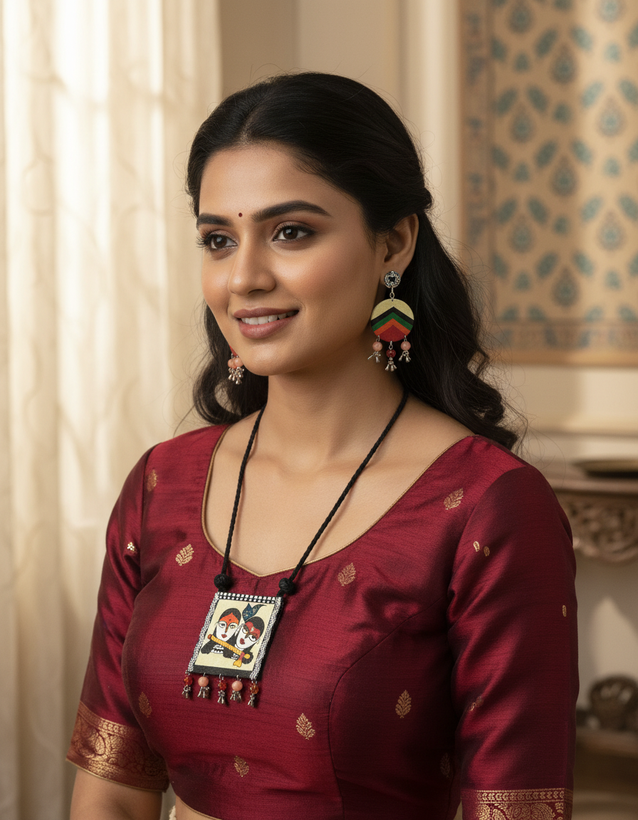 Mithila Harmony Hand Painted Pendant Set
