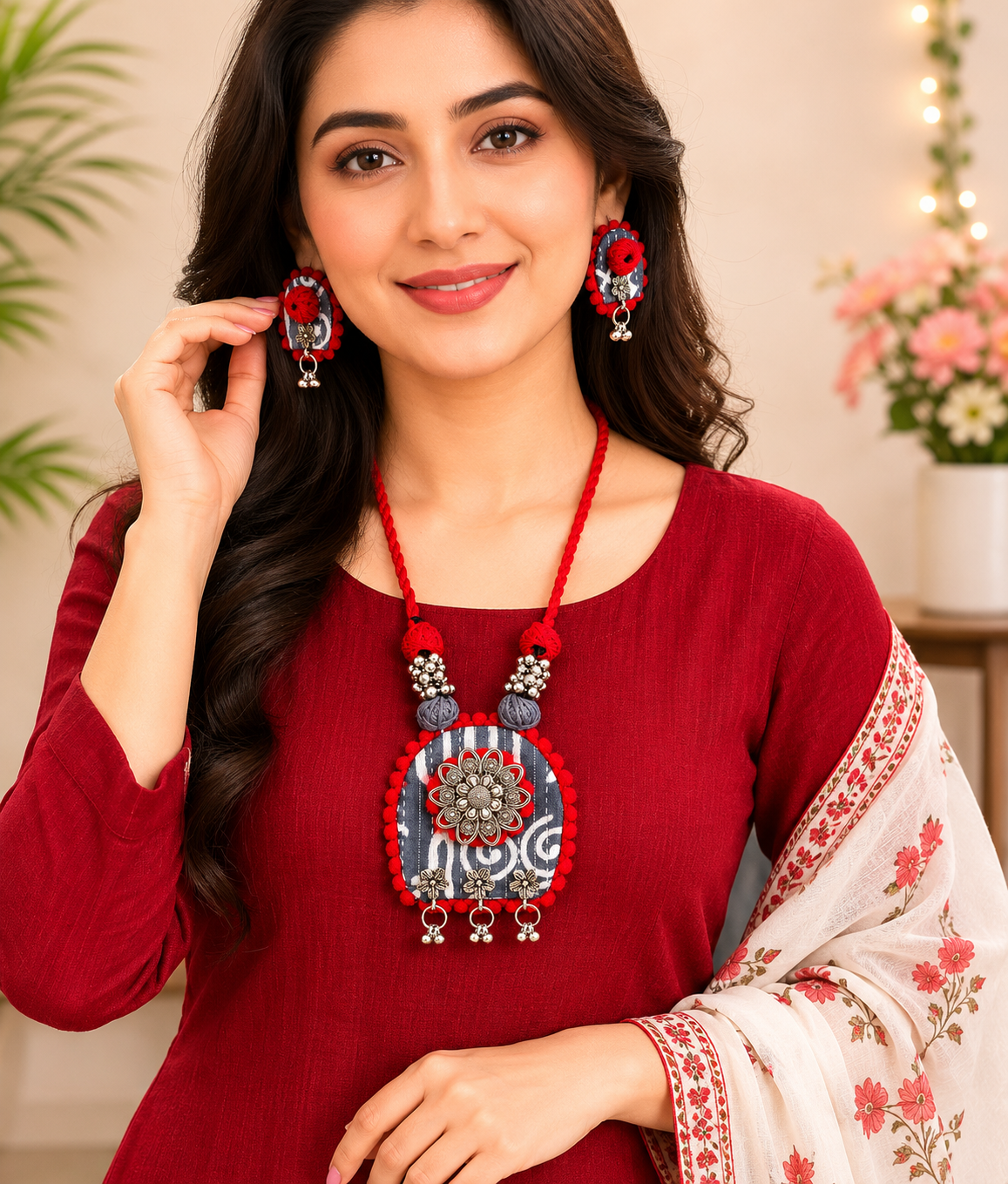 Rangriti Floral Fabric Jewellery Set