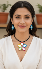 Panchrang Mirror Bloom Necklace Set