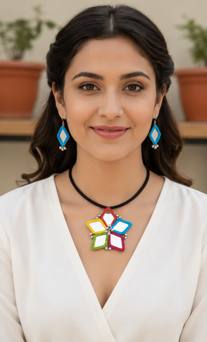 Panchrang Mirror Bloom Necklace Set