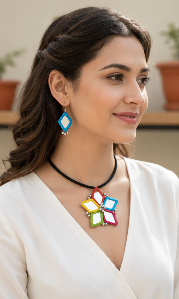 Panchrang Mirror Bloom Necklace Set