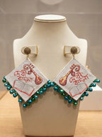 Musical Motif Fabric Earrings with Beaded Fringe