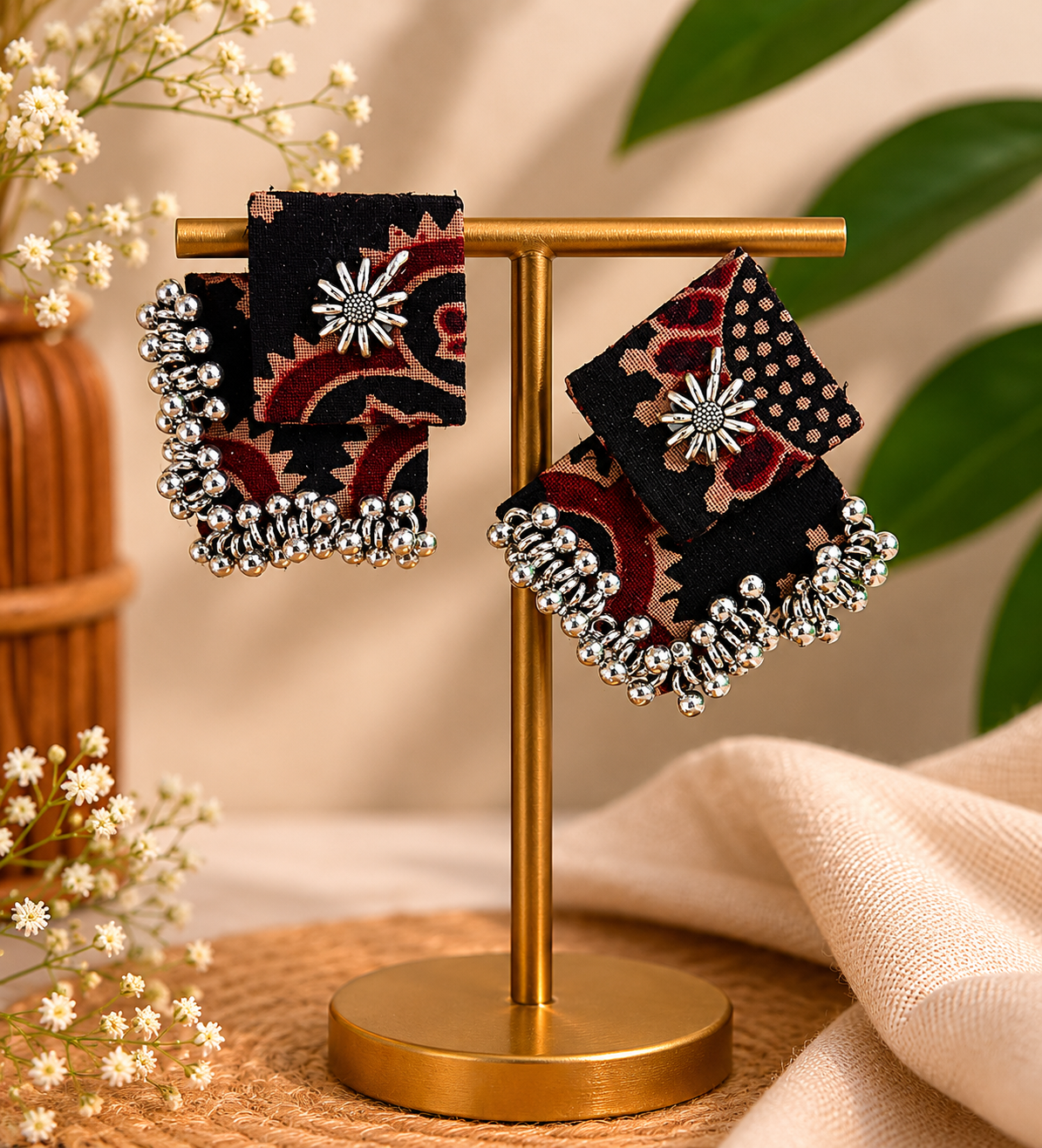 Fabric Ghungroo Statement Earrings