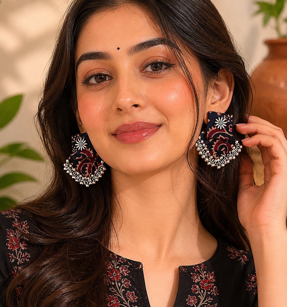 Fabric Ghungroo Statement Earrings