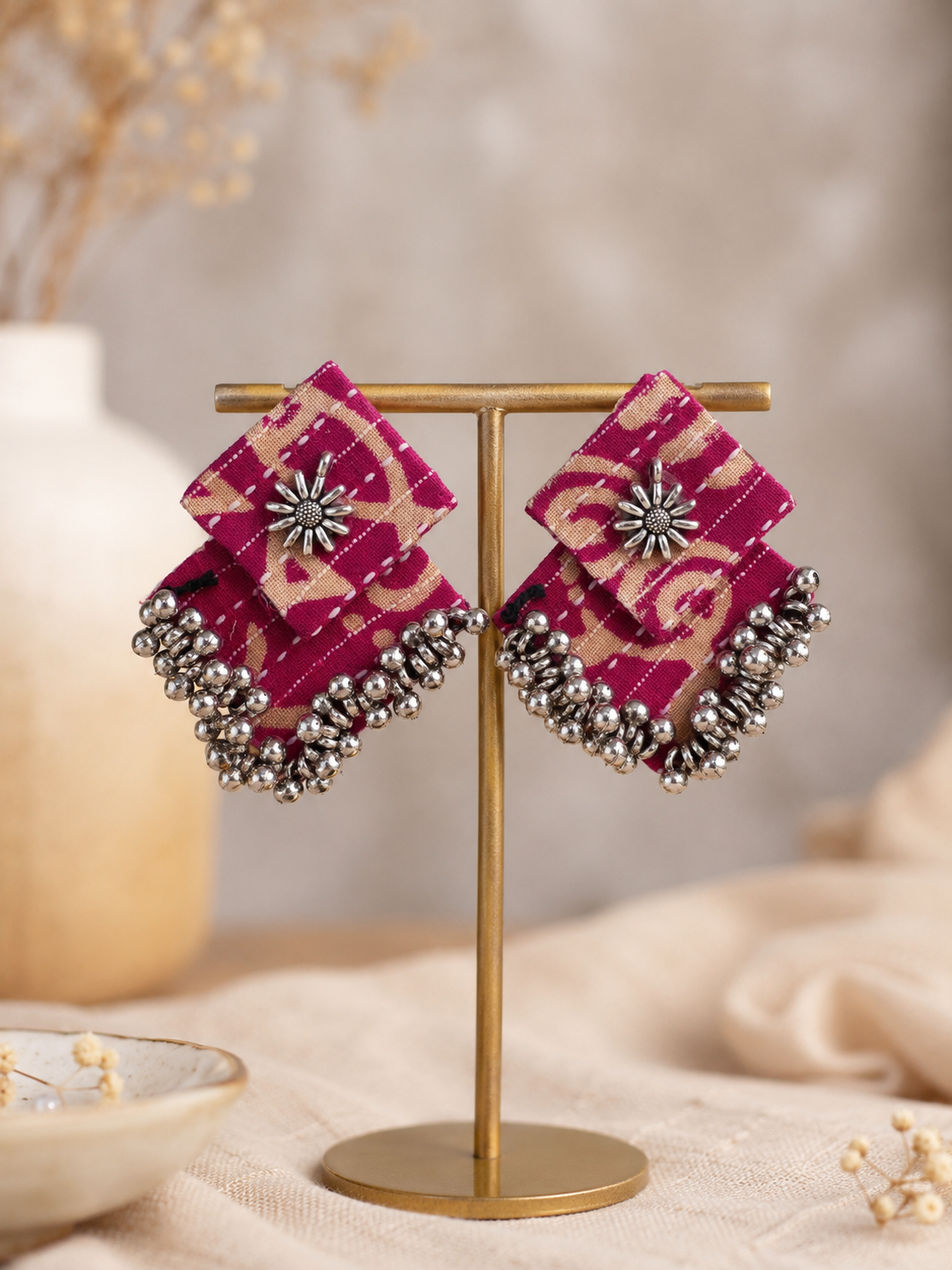 Fabric Ghungroo Statement Earrings