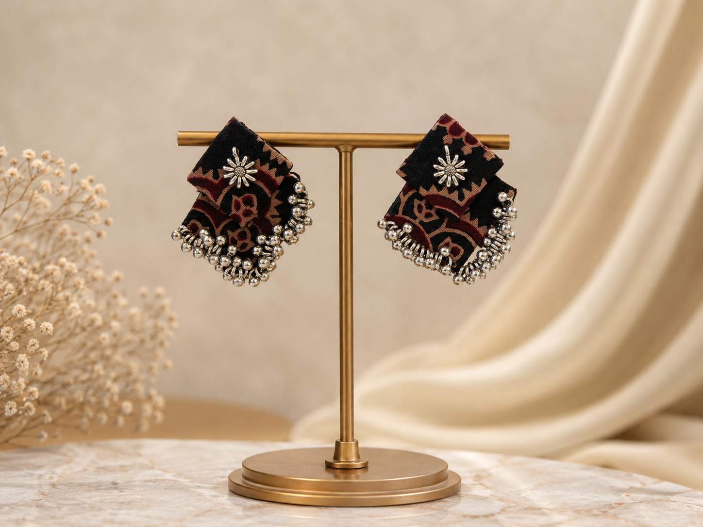 Aabha Fabric Ghungroo Statement Earrings